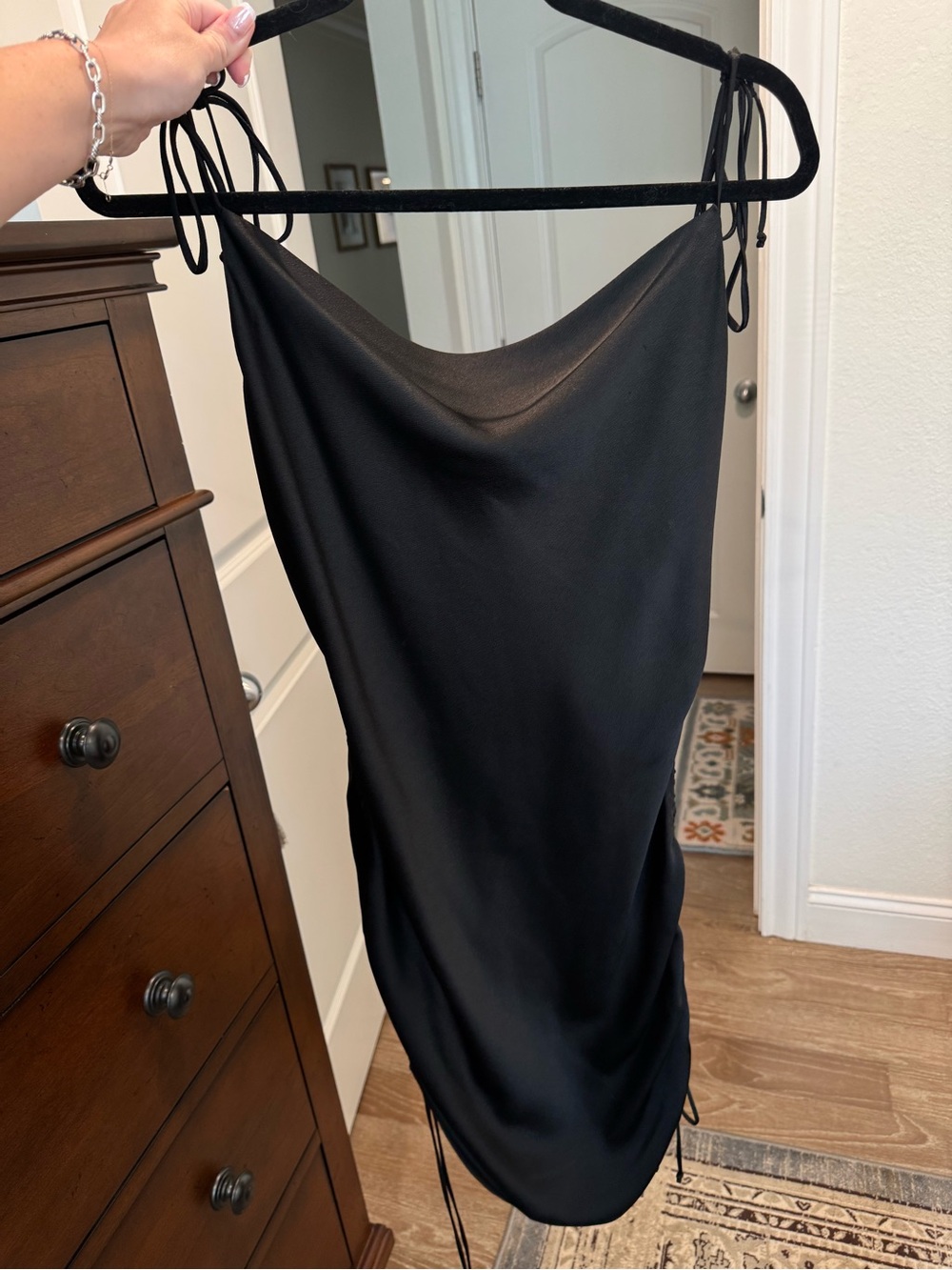 Cotton Candy Black Mini Slip Dress with Cowl Neck